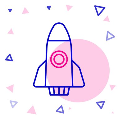 Roket çizgisi simgesi beyaz arkaplanda izole edildi. Uzay yolculuğu. Renkli taslak konsepti. Vektör