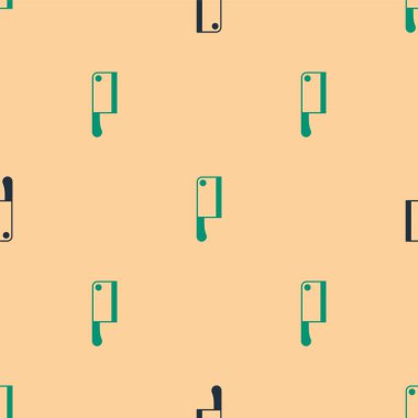 Yeşil ve siyah et helikopter ikonu bej arka planda izole edilmiş pürüzsüz desen. Et için mutfak bıçağı. Kasap bıçağı. Vektör.