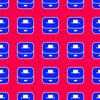 Mavi oy sandığı ya da kırmızı zemin üzerinde dikişsiz desenli zarf simgesi olan oy sandığı. Vektör.