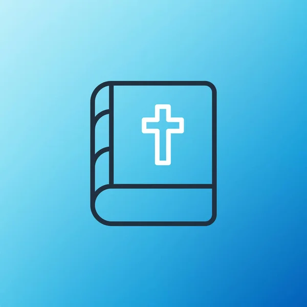 Line Holy Bible Book Icon Isolated Blue Background Colorful Outline — Stock Vector