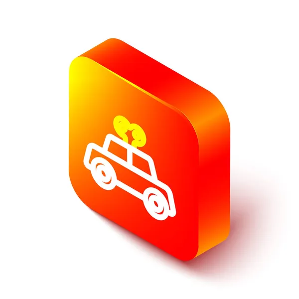 Isometrische Lijn Toy Auto Pictogram Geïsoleerd Witte Achtergrond Oranje Vierkante — Stockvector
