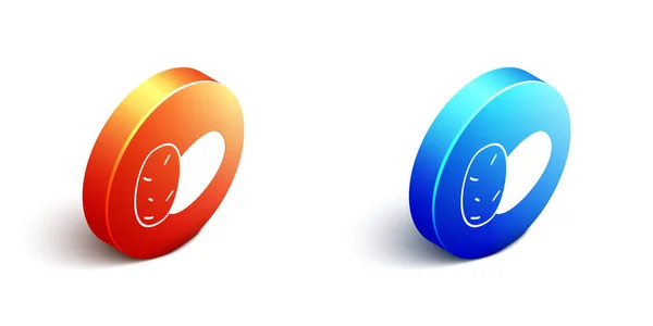 Isometrische Kartoffel Symbol Isoliert Isometrischer Hintergrund Orange Und Blauer Kreis — Stockvektor
