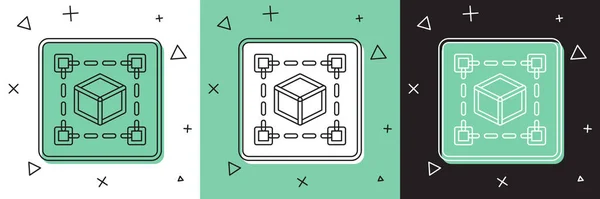 Definir Figura Geométrica Ícone Cubo Isolado Fundo Branco Verde Preto — Vetor de Stock