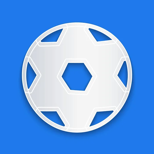 Corte Papel Icono Pelota Fútbol Fútbol Aislado Sobre Fondo Azul — Vector de stock