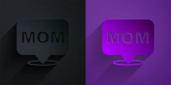 Paper Cut Speech Bubble Mom Icon Isolated Black Purple Background - Stok Vektor