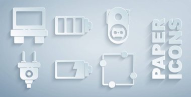 Batarya şarj seviyesi göstergesini, elektrik prizini, devre şemasını ve sigorta simgesini ayarla. Vektör