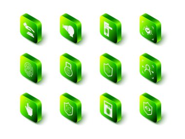 Yüz tanıma, parmak izi kapı kilidi, ses, Kalkan göz taraması, ses ve yüz simgesi. Vektör