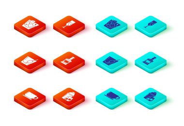 Kahve fincanı, kokteyl, Bloody Mary, viski şişesi, bardak şampanya ve viski ikonu. Vektör