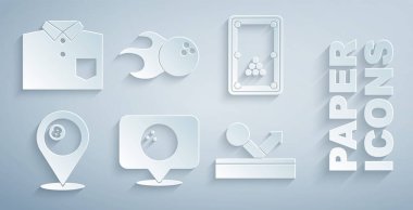 Bowling topu, bilardo masası, bilardo, bowling ve tişört ikonu. Vektör