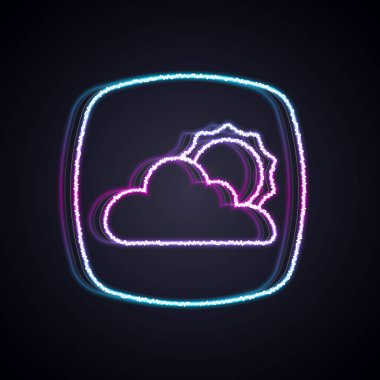 Parlayan neon hattı hava tahmini simgesi siyah arkaplanda izole edildi. Vektör.