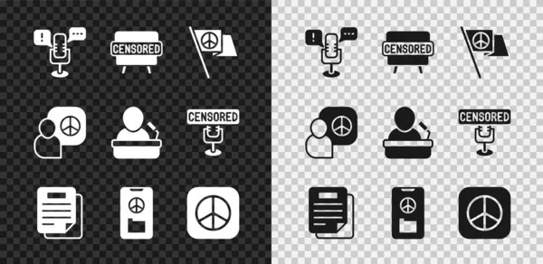 Nastavit Svobodu Projevu Cenzurované Razítko Mír Dokument Rozhovory Ikonu Mluvčí — Stockový vektor