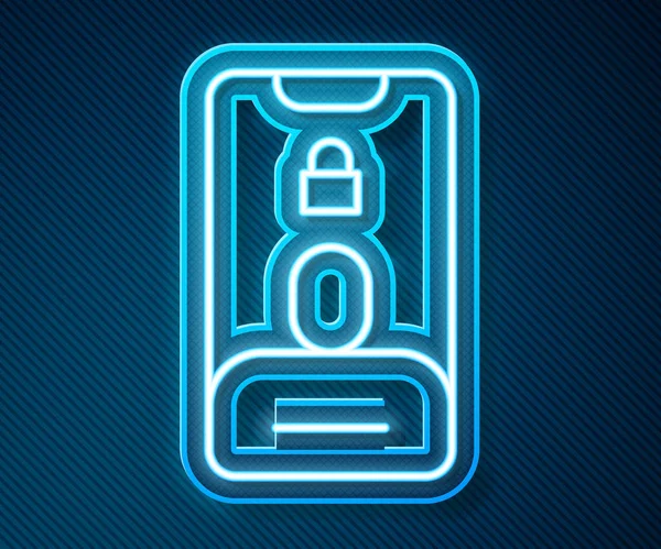 Glowing Neon Line Incoming Call Mobile Phone Icon Blue Background — 스톡 벡터