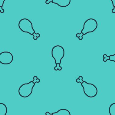 Siyah çizgi tavuk budu ikonu yeşil arka planda izole edilmiş pürüzsüz desen. Tavuk budu. Vektör