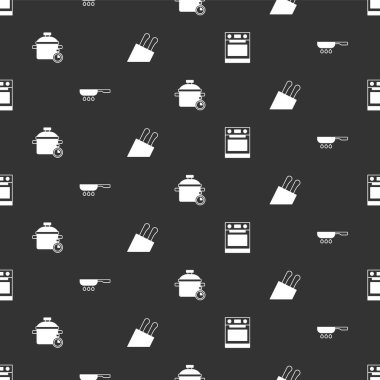 Fırın, kızartma tavası, tencere ve bıçak hazır olsun. Vektör