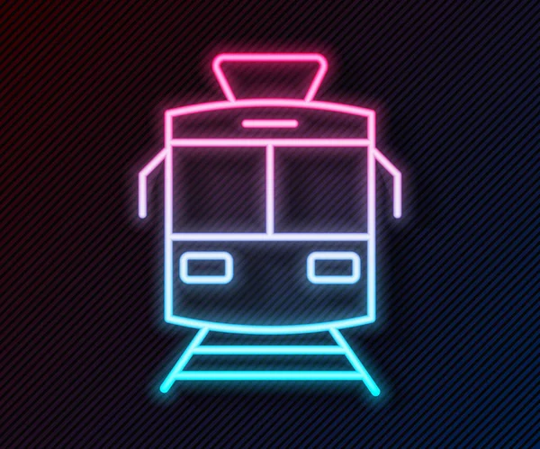 Glowing Neon Line Tram Railway Icon Isolated Black Background Public — Stock Vector