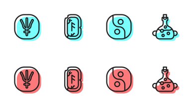 Yin Yang, Neptün gezegeni, Magic Runes ve Poison şişe ikonu. Vektör