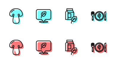 Vejetaryen sütü, mantar, yiyecek diyeti ve ikon. Vektör