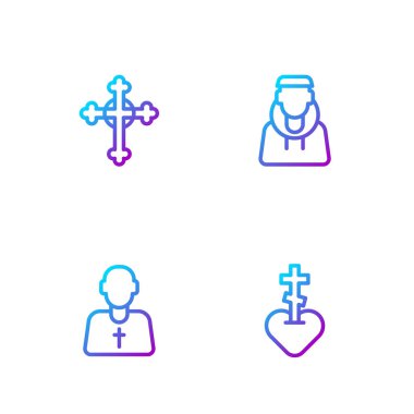 Dini haçı kalbe yerleştirin, rahip, Hıristiyan ve keşiş. Renk simgeleri. Vektör