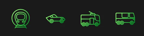 Set lijn Trolleybus, trein en trein, auto en bus. Gradiënt kleurpictogrammen. Vector — Stockvector