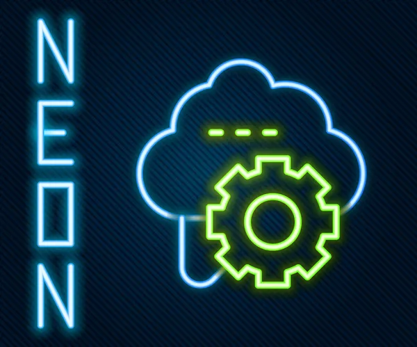 Parlayan neon hattı Bulut teknolojisi veri transferi ve depolama simgesi siyah arka planda izole edildi. Ayarlama, servis, ayar, bakım, onarım, onarım. Renkli taslak konsepti. Vektör — Stok Vektör