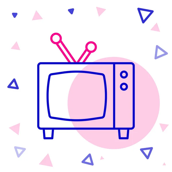 Линия Retro иконка телевизора выделена на белом фоне. Телевизионный знак. Красочная концепция контура. Вектор — стоковый вектор