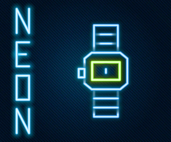 Gloeiende neon lijn Polshorloge pictogram geïsoleerd op zwarte achtergrond. Een horloge icoon. Kleurrijk concept. Vector — Stockvector