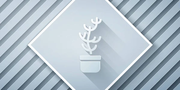 Exotische tropische Pflanze im Topf, isoliert auf grauem Hintergrund. Papierkunst. Vektor — Stockvektor