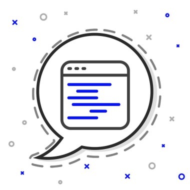 Satır Yazılımı, Web Geliştirici programlama kodu simgesi beyaz arkaplanda izole edildi. Program kodunun rastgele bilgisayar betiği parçalarını Javascript et. Renkli taslak konsepti. Vektör.