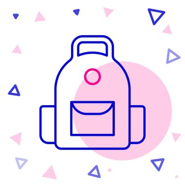 Çizgi Okul sırt çantası simgesi beyaz arkaplanda izole edildi. Renkli taslak konsepti. Vektör.