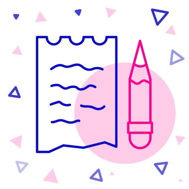 Satın alma listesi ve kalem simgesi beyaz arkaplanda izole edildi. Renkli taslak konsepti. Vektör.