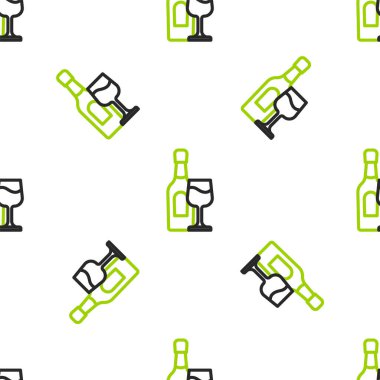 Cam ikonlu çizgi şarap şişesi beyaz arka planda izole edilmiş pürüzsüz desen. Vektör.