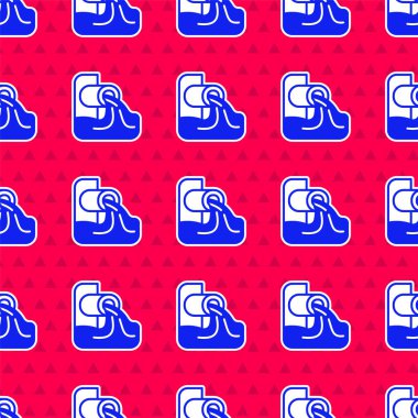 Mavi Atık Su simgesi kırmızı zeminde izole edilmiş. Kanalizasyon borusu. Borudan nehre sıvı akıyor. Vektör.