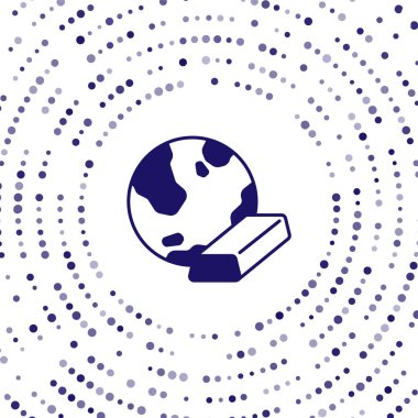 Beyaz arkaplanda mavi altın çubuk simgesi izole edildi. Bankacılık işi konsepti. Soyut çember rastgele noktalar. Vektör.