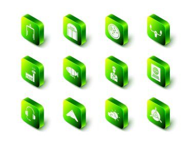 Uçak hangarı Radar 'ı, hedefleri, direksiyon dümenindeki Pasaport Pervanesi Pilot Güneş' e, hava durumuna ve Jet savaş ikonu ikonuna ayarlayın. Vektör.