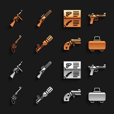 Anti-tank el bombası Çöl Kartalı Silah Kutusu Küçük revolver Revolver kataloğu Tommy ve Avcılık ikonu. Vektör.