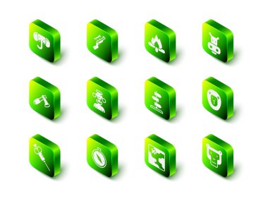 Keskin nişancı tüfeğini, dürbünlü kamp ateşi hipopotamı ya da vahşi aslan yol trafik işaretli Afrika safari haritası ve pusula ikonu ile ayarla. Vektör.