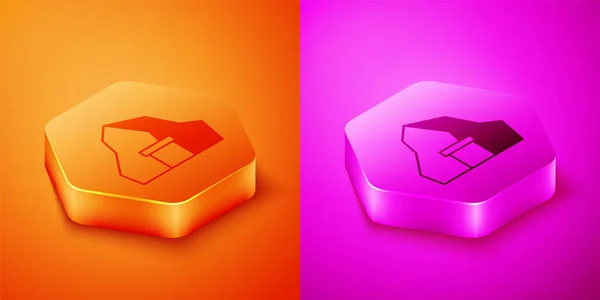 Isometrisches Goldminen Symbol Isoliert Auf Orangefarbenem Und Rosa Hintergrund Sechseck — Stockvektor