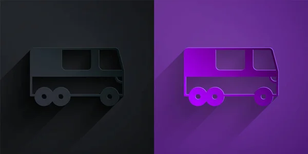 Paper Cut Bus Icon Isolated Black Purple Background Transportation Concept — Stock Vector