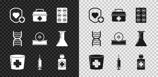 Kalkan Kalp Atış Hızı Seti Haplarını Haç Şırınga Şırıngası Dna — Stok Vektör