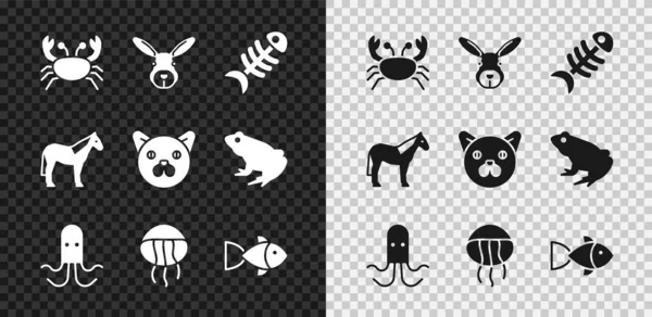 Crab Rabbit Head Fish Skeleton Octopus Jellyfish Horse Cat Icon — 스톡 벡터