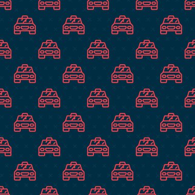 Kırmızı çizgi taksi ikonu siyah arkaplandaki kusursuz deseni izole etti. Vektör.