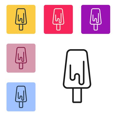 Siyah çizgi dondurma ikonu beyaz arkaplanda izole edilmiş. Güzel sembol. Renkli kare düğmelerle simgeleri ayarla. Vektör.