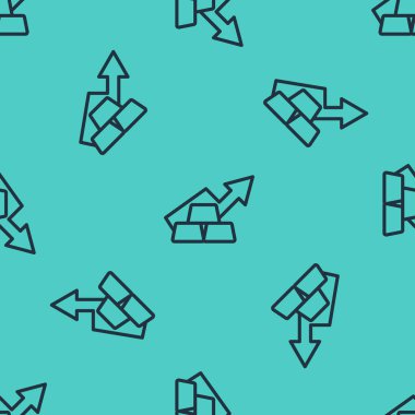 Altın çubuklu siyah çizgi finans çizelgesi okları yeşil arka planda izole edilmiş pürüzsüz desen. Finansal başarı kavramı. Altın yatırım konsepti. Vektör.