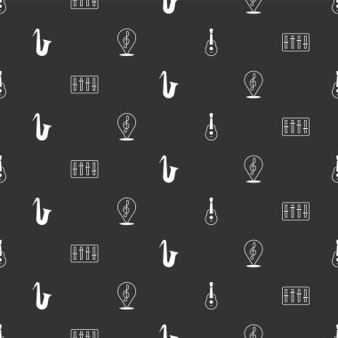 Gitar, ses karıştırıcı kontrolörü, müzik aleti saksafon ve Treble anahtarı kusursuz desende ayarla. Vektör.