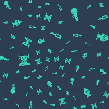 Bir şişe zeytinyağı, Minotaur ve Antik amforaları pürüzsüz desenlere ayarlayın. Vektör.