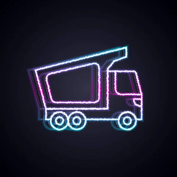 Świecące Neon Linii Dostawa Pojazdu Ciężarówki Ikona Izolowane Czarnym Tle — Wektor stockowy