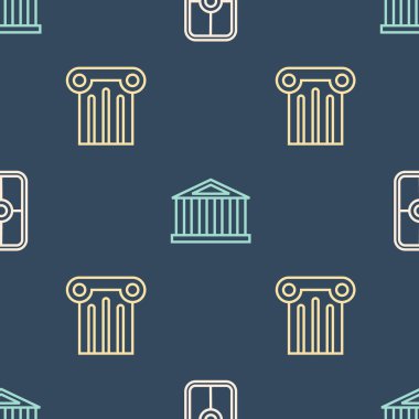 Yunan kalkanı, Antik sütun ve Parthenon 'u kusursuz desene ayarlayın. Vektör.