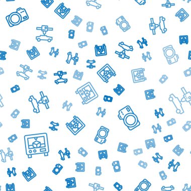 Hat 3D yazıcıyı, fotoğraf makinesini ve arabayı kusursuz şekilde ayarla. Vektör.