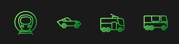 Set Lijn Trolleybus Trein Trein Auto Bus Gradiënt Kleurpictogrammen Vector — Stockvector