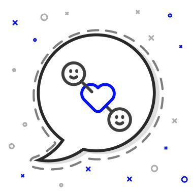 Beyaz arka planda izole edilmiş çizgi romantik ilişki simgesi. Romantik ilişki mi yoksa hoş bir tanışma konsepti mi? Renkli taslak konsepti. Vektör